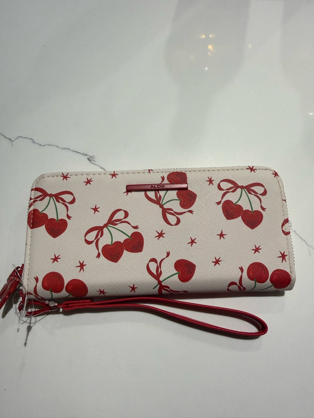 ALDO White and Red Cherry Wristlet wallet